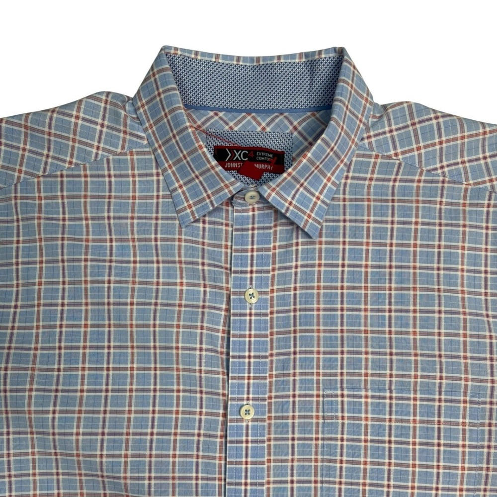 Johnston & Murphy XC4 Extreme Comfort Shirt Mens L Blue Orange Plaid Cotton